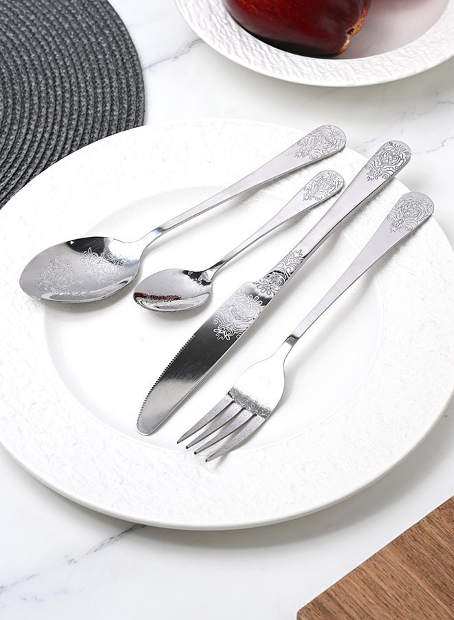 أولييرو طقم أدوات طعام متين وأنيق مكوّن من 24 قطعة لراحة استخدام ومائدة أنيقة – فضي - Image 2